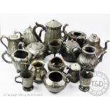 A quantity of assorted pewter, 18th century and later, to include; mugs, measures, kettles,