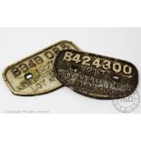 Two cast iron railway engine plates / locomotive plates,