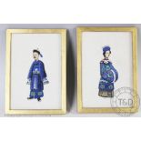 Chinese School (19th century), Pair of gouache pith paper paintings, Emperor and Empress,
