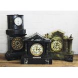 A Victorian onyx architectural mantle clock, 32cm,