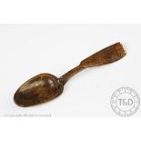 A Welsh 18th /19th century vernacular treen crawl spoon, with combination spoon and fork,
