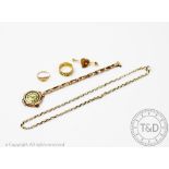 A selection of jewellery, to include; a citrine and seed pearl set heart shaped bar brooch,