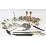 A selection of silver, silver plate and other metal items, to include a silver pepper mill,