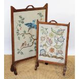 Two oak framed fire screens with tapestry inserts, tallest 104cm high,