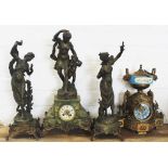 A 19th century gilt spelter and Sevres style porcelain mounted mantel clock,