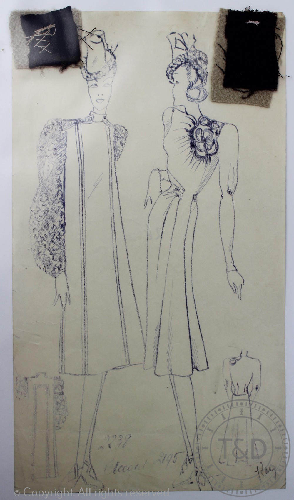 The House of Worth fashion designs, c1930's, Forty three hand drawn fashion designs / plates, - Image 2 of 9