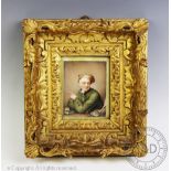 English School (19th century), Watercolour on ivory portrait miniature, Scholar seated at a desk,