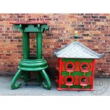 A large modern Chinese style green and red painted dovecote,