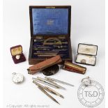 A selection of watches, pens, drawing instruments etc,