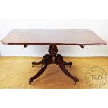 A William IV and later mahogany rectangular breakfast table, with crossbanded top,