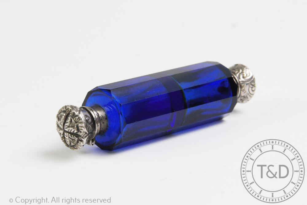 A Victorian blue glass double scent bottle, - Image 2 of 2