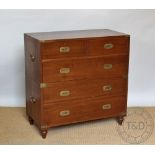 A 19th century style brass bound teak campaign chest, with two short and three long long,