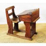 A vintage pine integral school desk and chair, 75cm H x 83cm W,