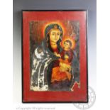 An Orthodox devotional painting, Oil on canvas, The Theotokos Virgin Mary and infant Christ,