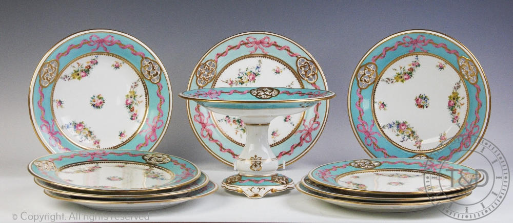 A late 19th century continental ten piece part dessert service,