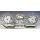 A late 19th century continental ten piece part dessert service,