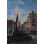 Dutch School (19th century), Oil on canvas, Harbour scene, Signed indistinctly lower left,