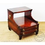 A pair of reproduction mahogany bow front bedside cabinets, with two long drawers, on tapered legs,