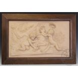 A 20th century plaster of paris plaque, depicting in relief an allegorical scene of four cherubs,
