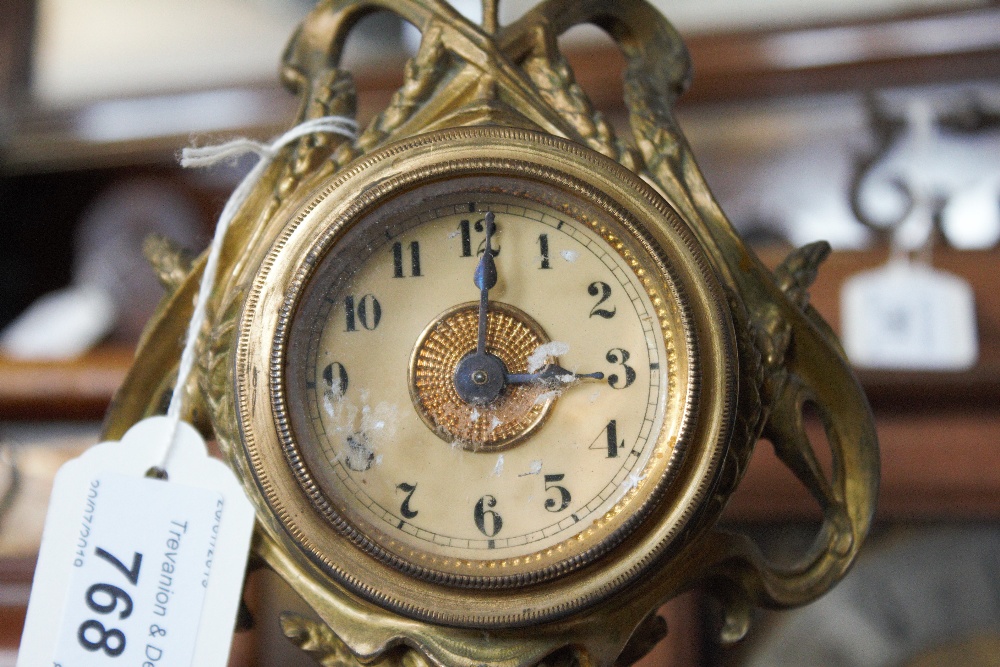 A French Art Nouveau gilt spelter figural mantel clock, modelled as two cockerels, - Image 2 of 9