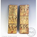 A pair of Byzantine / Ethiopian Orthodox triptych doors, Pigments and gesso on panel,
