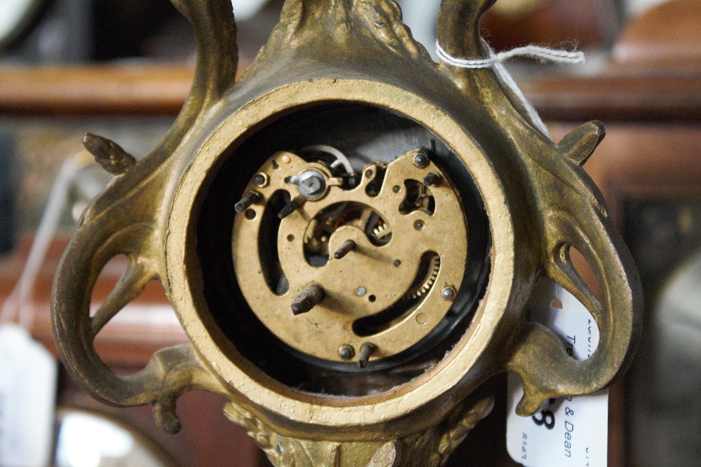 A French Art Nouveau gilt spelter figural mantel clock, modelled as two cockerels, - Image 8 of 9