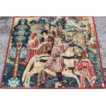A 20th century French printed textile 'tapestry' wall hanging, decorated with figures,