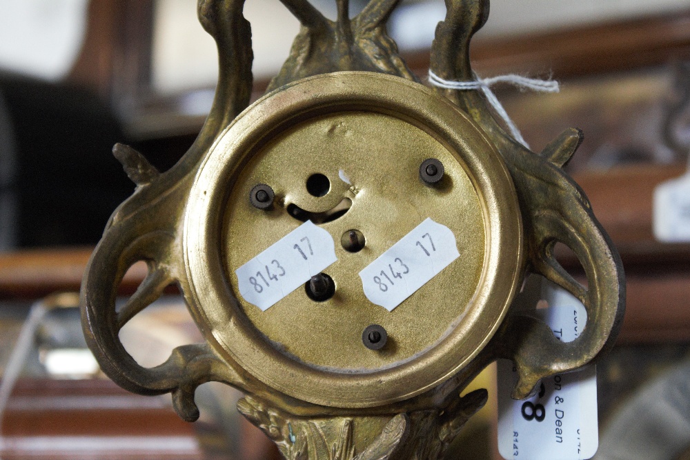 A French Art Nouveau gilt spelter figural mantel clock, modelled as two cockerels, - Image 6 of 9