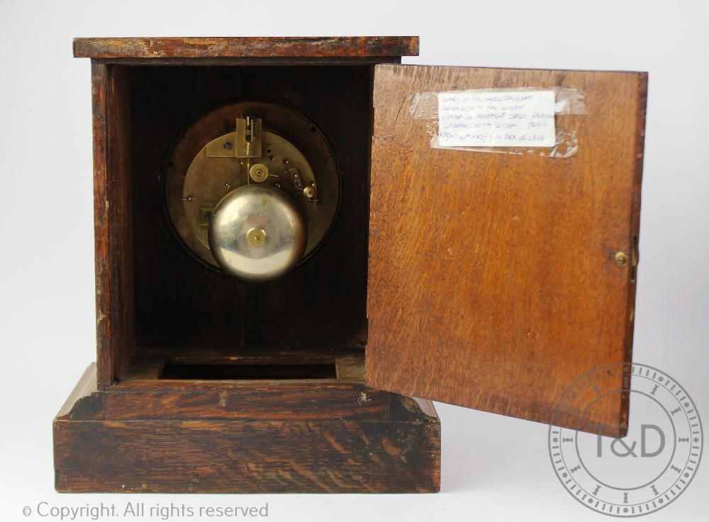 An early 20th century oak cased eight-day mantel clock by Charles Frodsham, - Image 2 of 2