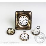 A nickel plated Goliath type pocket watch, enamel Roman numeral dial with subsidiary seconds,