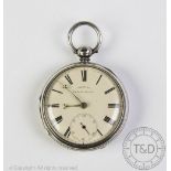 A Victorian silver open face pocket watch, John Wainwright Ormskirk movement, No.