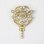 A Victorian diamond and split seed pearl set brooch/pendant, of sinuous floral form,