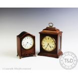 An Edwardian inlaid mahogany mantel time piece, with Roman numeral dial, 17.