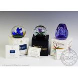 Three Caithness glass paperweights comprising: Three Gentians, L96028 edition no.