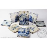 Nine 18th century and later Delft hand painted tiles,