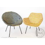 Two 1950's woven plastic easy chairs,