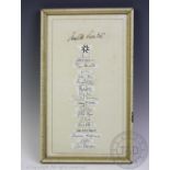 A framed collection of signatures, cut from larger letters, to include Benjamin Britten,