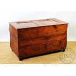 A 19th century pine coffer / log trunk, of large proportions, with panelled top, on block legs,
