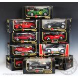 Ten boxed Burago 1:18 scale diecast vehicles, comprising; Ferrari 250 GTO, Ferrari GTO,