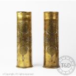 A pair of WWI Trench Art Cairo ware shell cases, the undersides named 'Berndorf' and 'karlsbruhe',