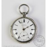 A Victorian silver open face pocket watch, John Wainwright Ormskirk movement, No.