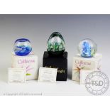 Three Caithness glass paperweights comprising: Exuberance, L9310 edition no.