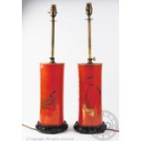 A pair of Japanese style adjustable cylindrical lamps,