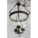 Three bell shaped glass hall lanterns,