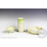 Three pieces of Belleek, comprising a cylindrical vase, 12cm high,