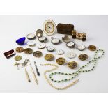 A selection of pocket watch parts and accessories and costume jewellery to include watch faces,