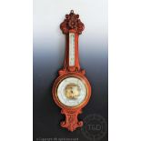 A Victorian carved oak aneroid barometer, and thermometer, 89cm,