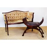 An Edwardian stained beech salon chair, on tapered legs, 80cm H x 109cm W x 46cm D,
