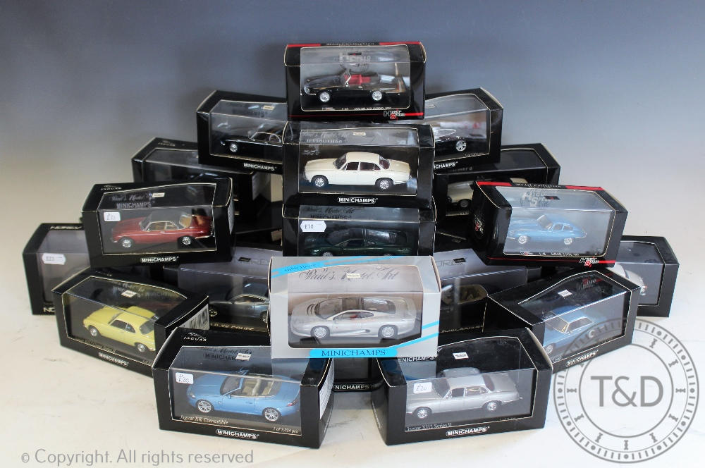 Twenty five boxed diecast model Jaguars, the majority by Mini Champs,