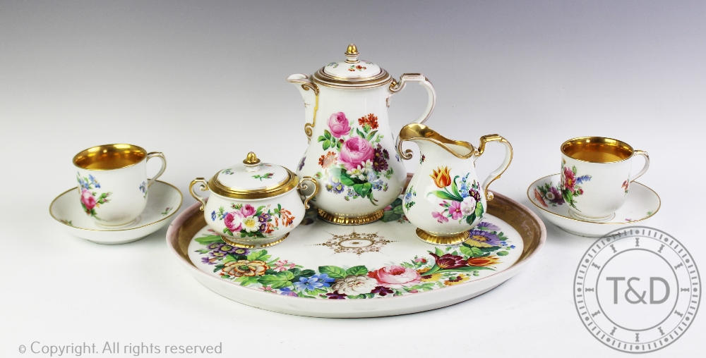 A KPM Berlin Tete a Tete coffee service, early 19th century, comprising: a coffee pot and cover,